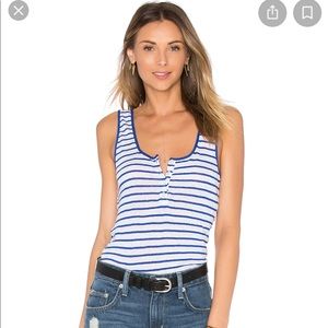 FRAME Denim Le Nautical Cobalt Stripe Henley Tank
